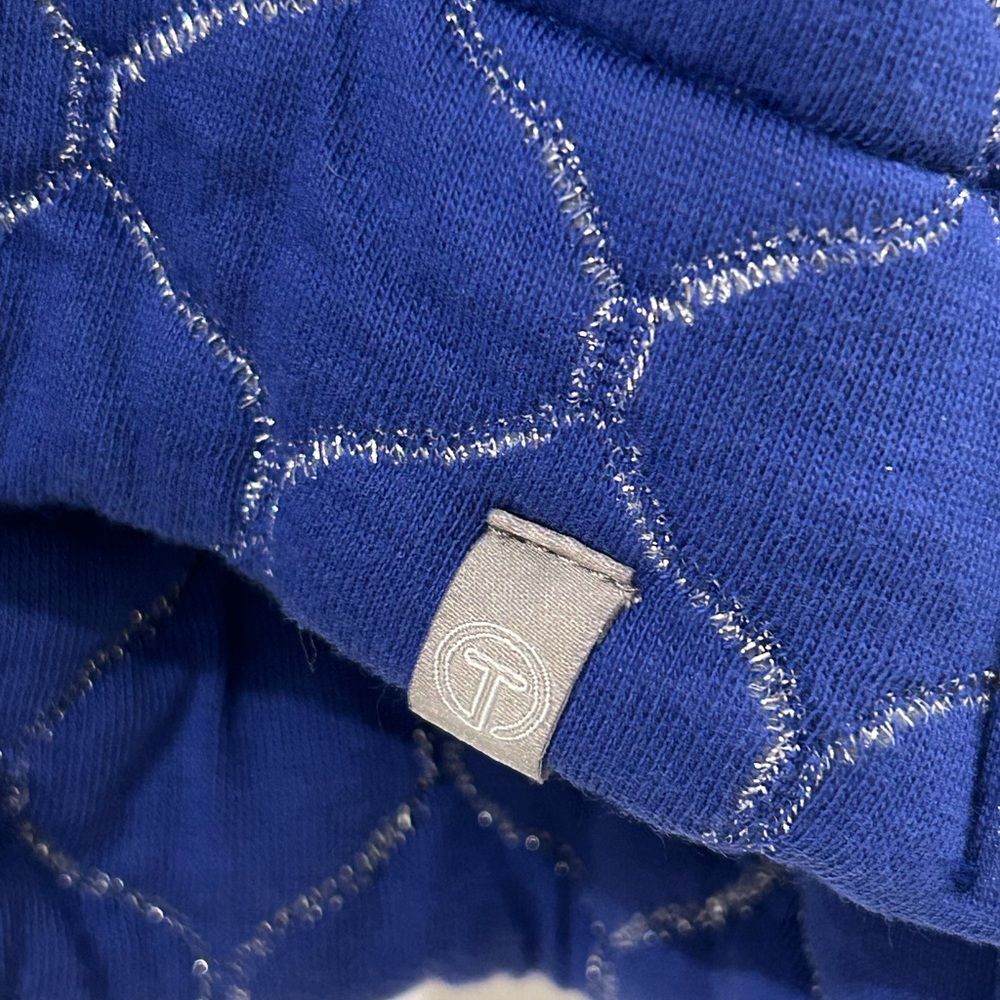 Talbots Metallic Asymmetrical Zip Quilted Pullover Blue Silver Size MP Petite - Picture 5 of 16